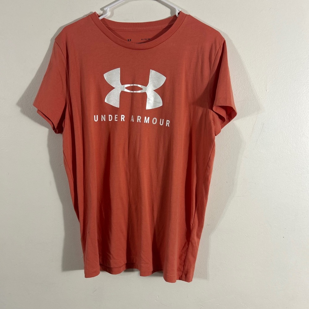 Under Armour T-Shirt Mens XL Coral Salmon Pink Classic Logo Tee Graphic